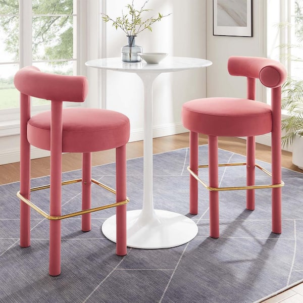MODWAY Toulouse 30 in. in Blossom Gold Wood Performance Velvet Bar Stool - Set of 2