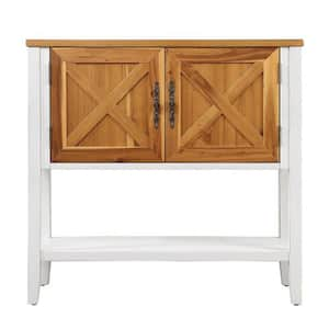 35 in. Farmhouse Wood Buffet Sideboard Console Table Bottom Shelf and 2-Door Cabinet Antique White Natural