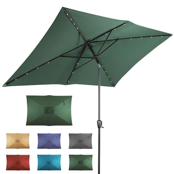 Sun-Ray 6.6 ft. x 9.8 ft. Rectangular Steel Solar Market Umbrella in Green