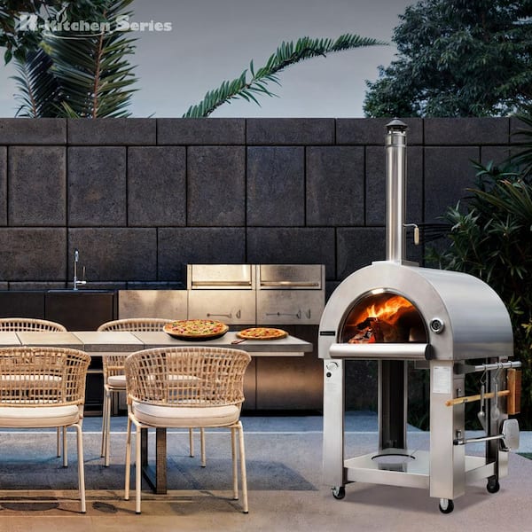 Kalamera Gas and Wood Outdoor Pizza Oven in Stainless Steel Free