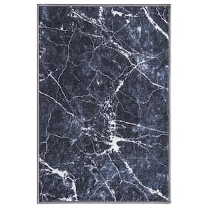 Eden Collection Marble Black 2 ft. x 3 ft. Machine Washable Abstract Indoor Area Rug