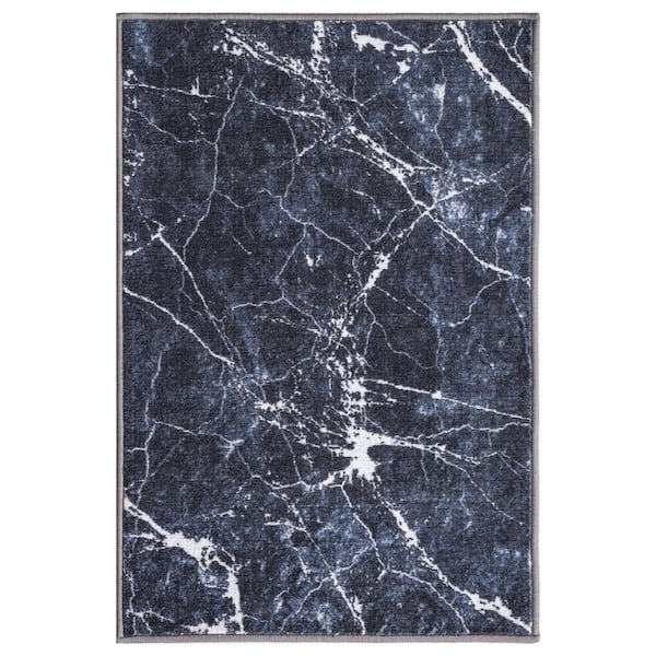 Concord Global Trading Eden Collection Marble Black 3 ft. x 4 ft. Machine Washable Abstract Indoor Area Rug