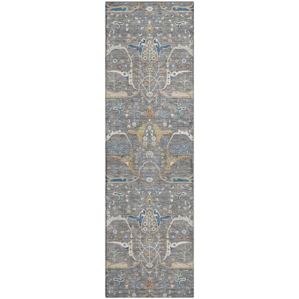 Mayfield Premium Machine Washable Abstract AMF2250 Gray 2 ft. x 7 ft. Runner Rug