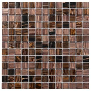 Mingles 12 in. x 12 in. Glossy Brown and Yellow Glass Mosaic Wall and Floor Tile (20 sq. ft./case) (20-pack)