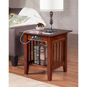 Mission Walnut End Table with Charging Station