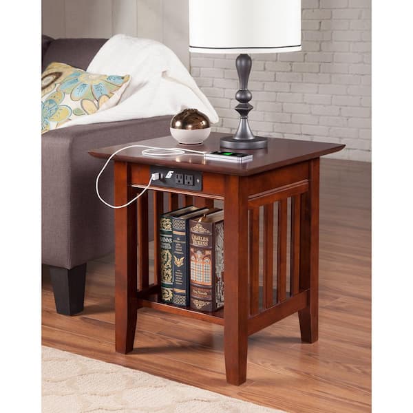 AFI Mission Walnut End Table with Charging Station