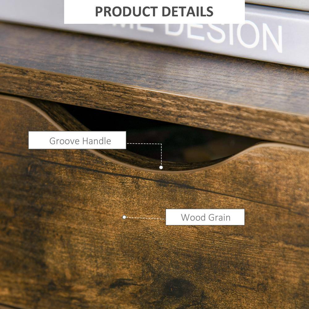 Rustic Brown Wood and Black Steel Side Table with Storage Drawers