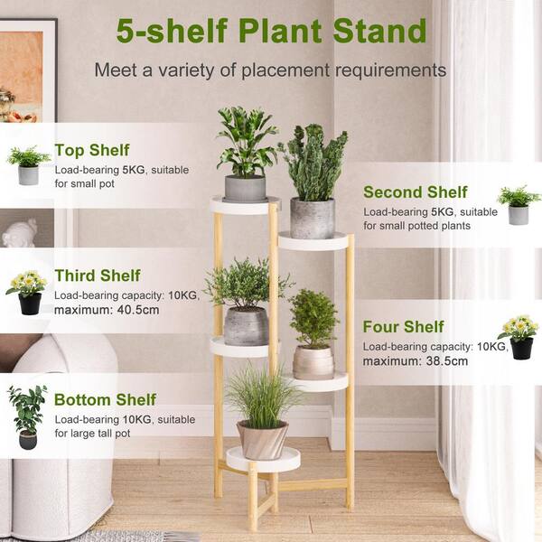 H.W.F PLANTER STAND”HIGH“ AESOME 5-Tier Bamboo Plant Stand 36.6 in. Tall Flower Pot Display