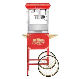 8 oz. Popper Red Popcorn Machine with Cart with Stainless-steel Kettle, Heated Warming Deck, and Old Maids Drawer