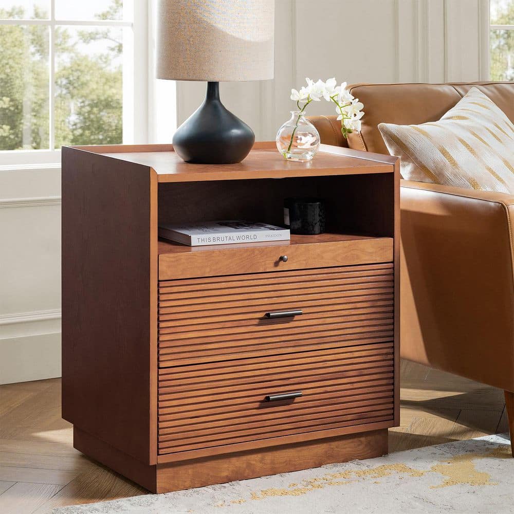 JAYDEN CREATION Enzo Walnut 2 Drawer Nightstand with USB and LED