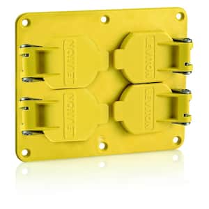 2-Gang Weather-Resistant with Flip-Lip for Duplex Receptacle Coverplate for Temporary Power Portable Outlet Box, Yellow