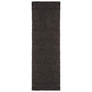 Mirage Collection Non-Slip Rubberback Solid Soft Black 2 ft. x 6 ft. Indoor Runner Rug