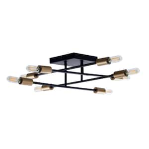 Halton 19.5 in. x 19.5 in. x 4.75 in. H 8-Light Black and Gold Flush Mount Ceiling Fixture with Bulbs