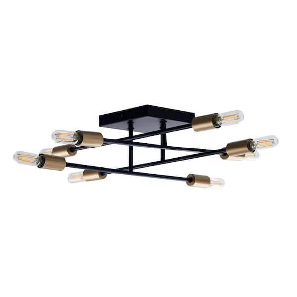 Bromi Design Halton 19.5 in. x 19.5 in. x 4.75 in. H 8-Light Black and Gold Flush Mount Ceiling Fixture with Bulbs