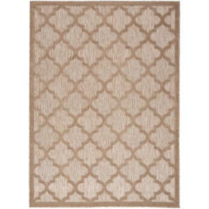 Easy Care Natural Beige 5 ft. x 7 ft. Geometric Contemporary Indoor Outdoor Area Rug