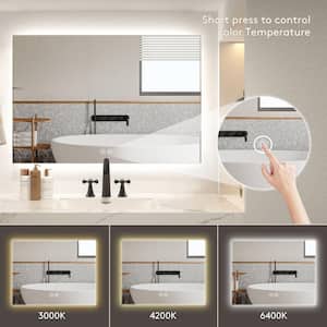 60 in. W x 28 in. H Large Rectangular Frameless LED Light Anti-Fog Wall Bathroom Vanity Mirror Backlit in 3 Colors