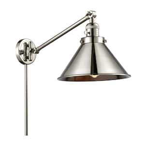Briarcliff 10 in. 1-Light Polished Nickel Wall Sconce with Polished Nickel Metal Shade with On/Off Turn Switch