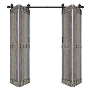 Mid-Bar Style 48 in. x 84 in. (12 in. x 84 in. 4-Panels) Solid Core Aged Barrel Wood Bi-Fold Door Hardware Kit -Assembly