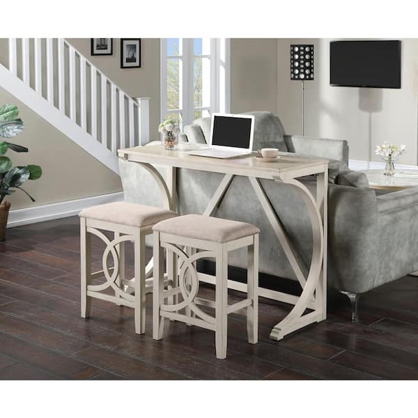 NEW CLASSIC HOME FURNISHINGS New Classic Furniture Bella 3-piece Wood Top Rectangle Counter Set with 2 Stools, Bisque