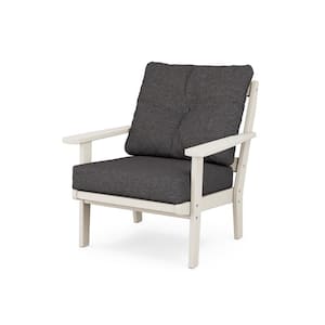 Cape Cod Plastic Outdoor Deep Seating Chair in Sand Castle with Ash Charcoal Cushion