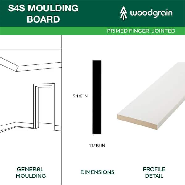 11/16 in. x 5 1/2 in. x 96 in. Primed Finger Jointed Flat Utility Moulding, S4S (1-Piece − 8 Total Linear Feet)