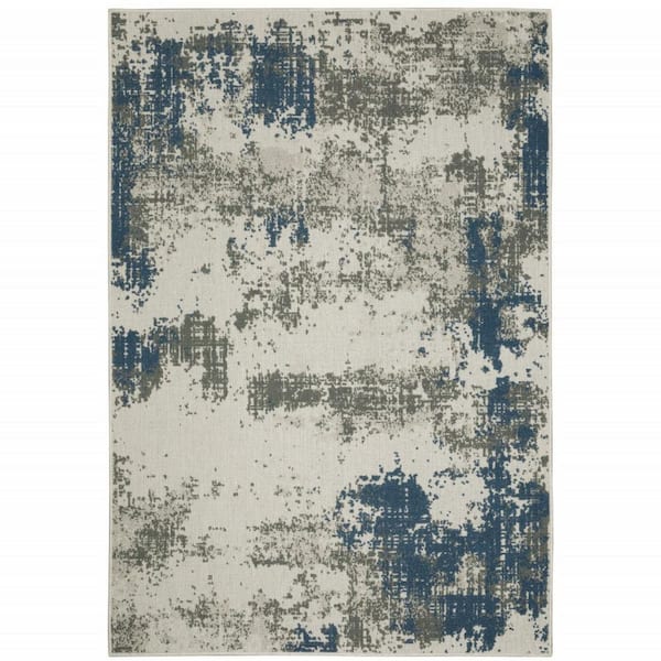 Blue, Beige 10 ft. x 13 ft. Loomed Abstract Polypropylene Rectangle Indoor/Outdoor Area Rug