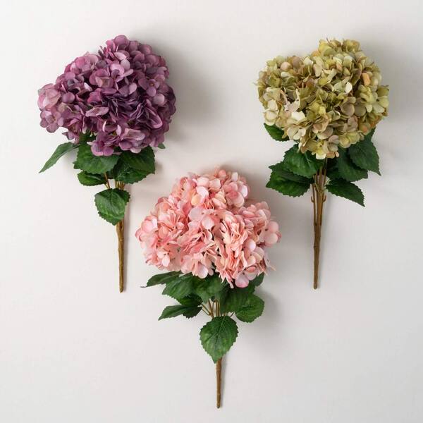 SULLIVANS 19 in. Artificial Large Bloom Hydrangea Bush Set of 3
