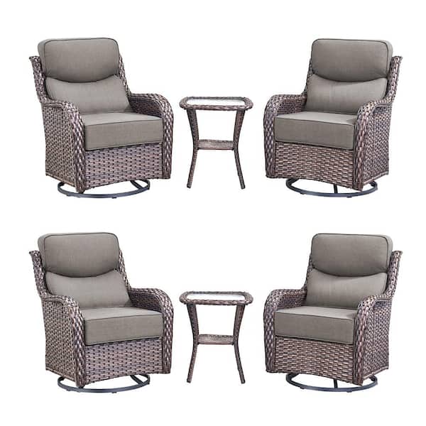 Jhxl Series 6-Piece Brown Wicker Patio Conversation Deep Seating Set with Gray Cushions