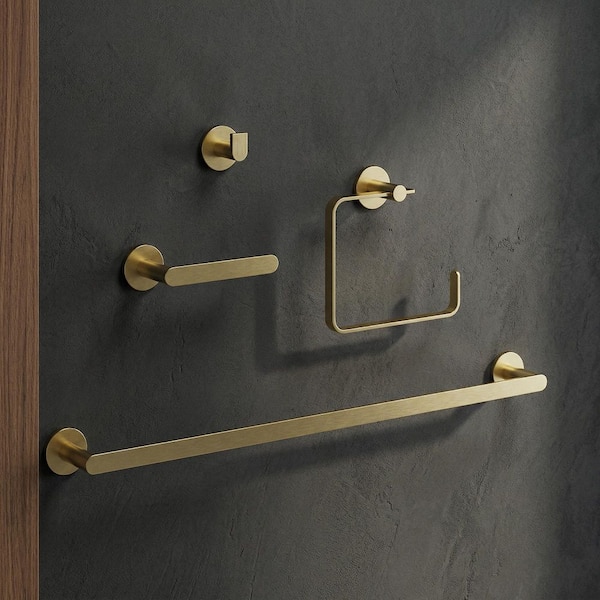 Arden 4-Piece Bath Hardware Set with 24 in. Towel Bar, Toilet Paper Holder, Hand Towel Holder, Hook Matte Brushed Gold