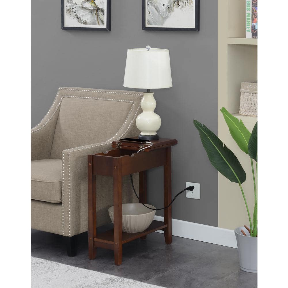 Espresso Heritage 23" Flip Top Wood End Table with Charging Station