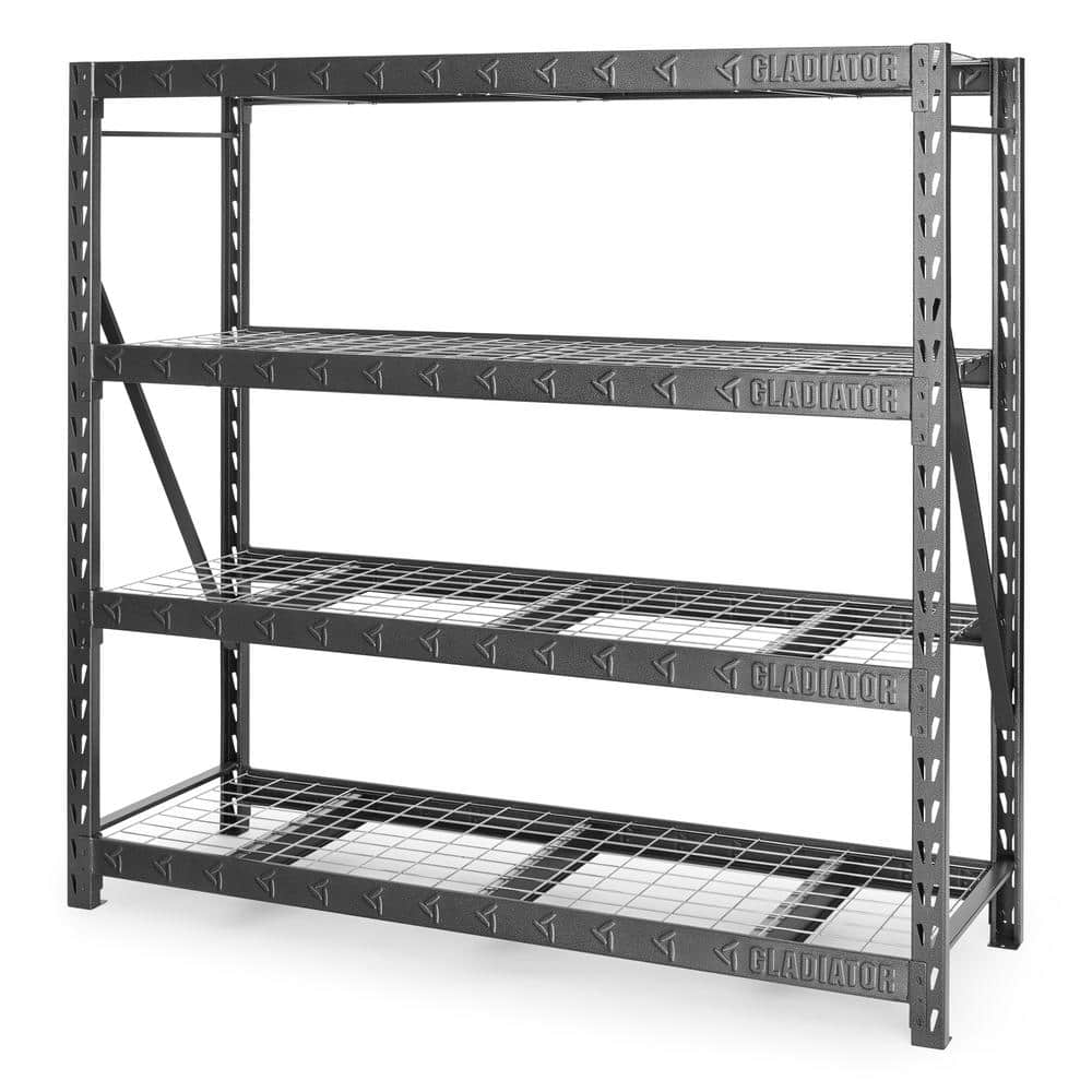 77" Wide Hammered Granite Heavy Duty Metal Rack with Four Shelves