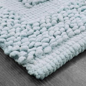Sophie Border Clear Pale Blue 20 in. x 32 in. Cotton Textured Bath Mat