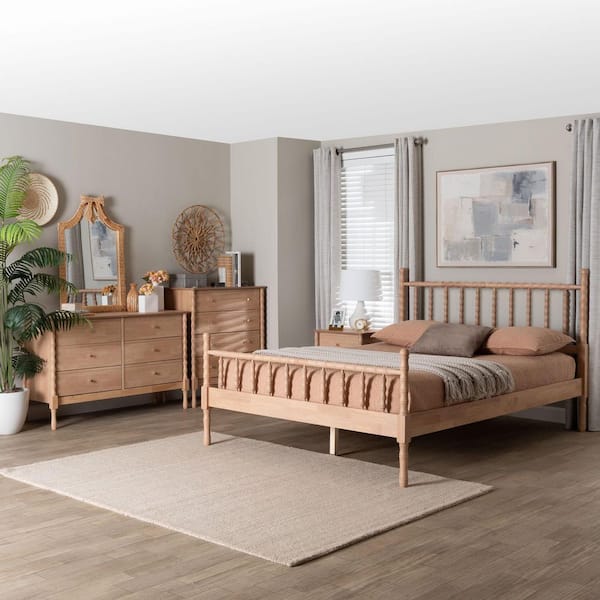 Laurent 4-Piece Beech Brown Wood Queen Bedroom Set