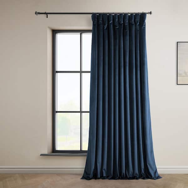 Exclusive Fabrics & Furnishings Eternal Blue Heritage Plush Velvet Extrawide Room Darkening Rod Pocket Curtain 100 in. W x 84 in. L (1 Panel)