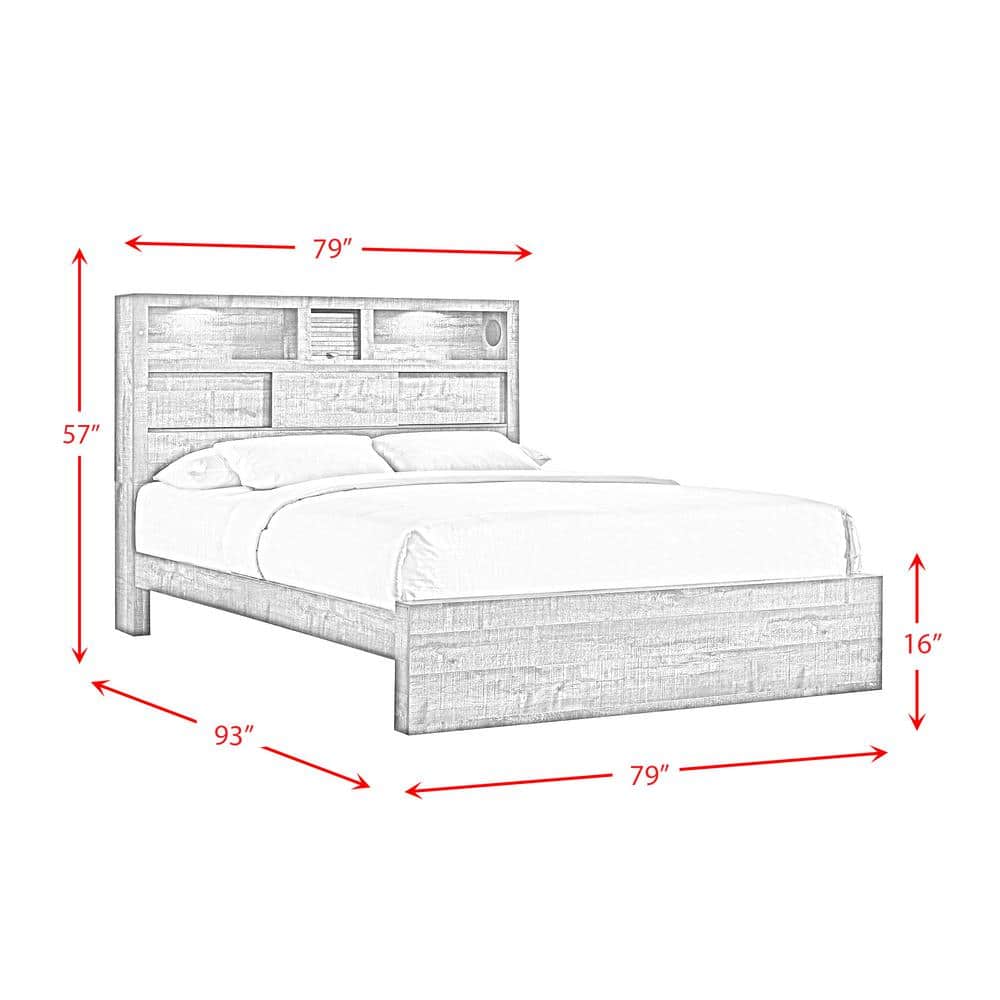 Rustic Pine King Bookcase Bed with Bluetooth and USB Port