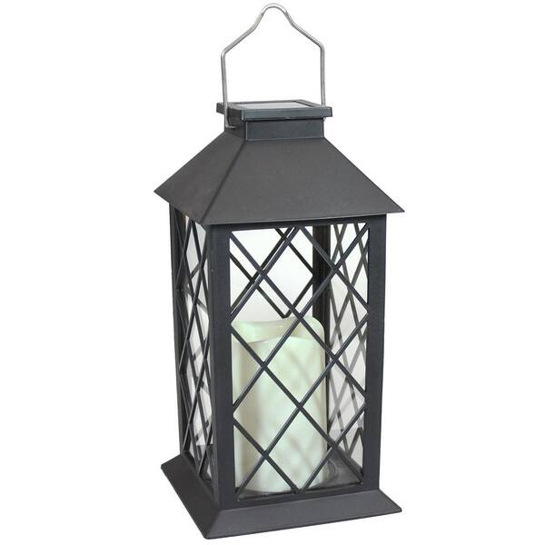 Sunnydaze 11 in. Concord Black Solar LED Candle Outdoor Lantern