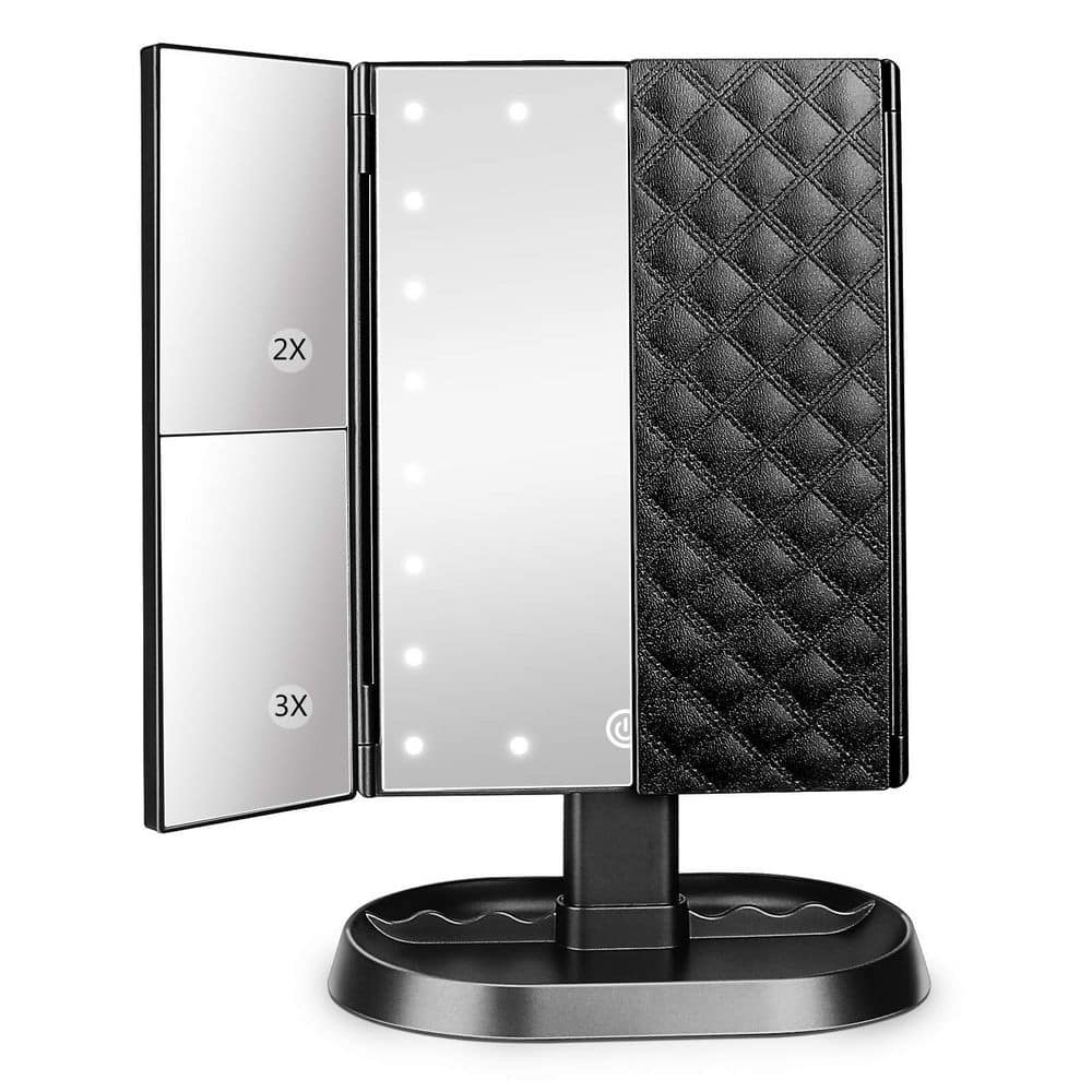 13.5 in. W x 11.8 in. H Rectangular Trifold Lighted Vanity Bathroom Makeup Mirror with LEDs Lights, Touch Screen Dimming