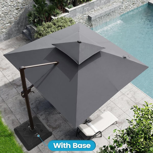 Crestlive Products 10 ft. x 10 ft. Double Top Cantilever Patio Umbrella in Dark Gray with 220 lbs. Base Stand