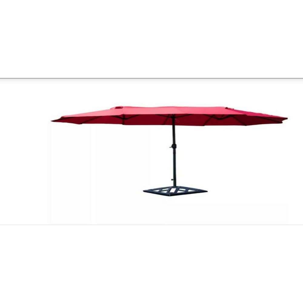 15 ft. Double Sided Outdoor Market Umbrella 12 Ribs with Base in Red