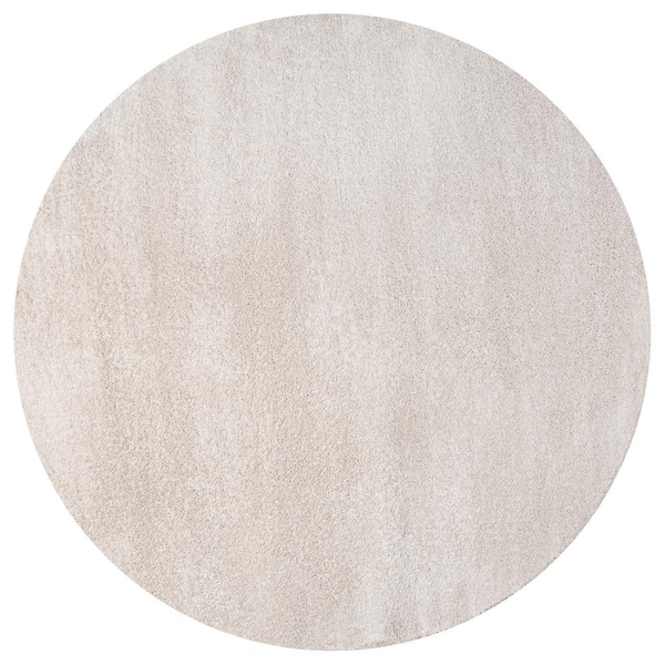 Haze Solid Low-Pile Ivory 5 ft. Round Area Rug