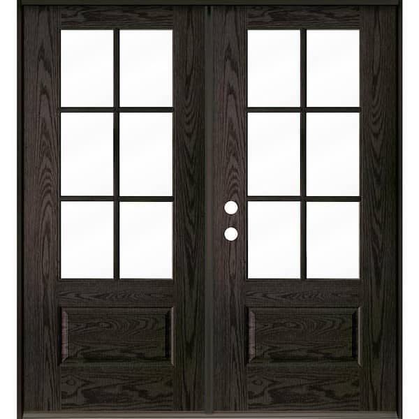 Farmhouse 72 in. x 80 in. 6-Lite Right-Active/Inswing Clear Glass Baby Grand Stain Double Fiberglass Prehung Front Door