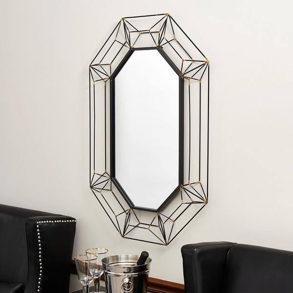 Household Essentials Large Oval Wall Mirror in Black Metal