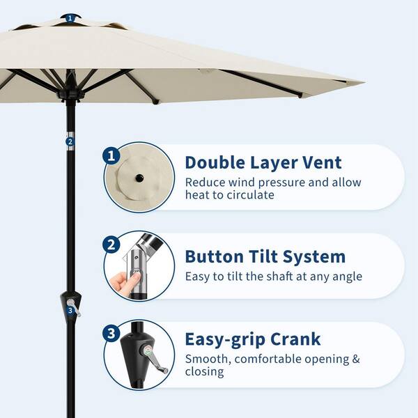 1 and 3 8 inch diameter patio umbrella Garvee 9 ft. Patio Umbrella, 8-Rib Round Market Table Umbrella with Hand  Crank Lift and Push Button Tilt in Beige TYYPPG_34FLFLKJ