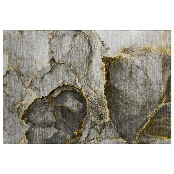 Dream Shag Premium Machine Washable Abstract ADS525 Gold 3 ft. x 4 ft. Area Rug