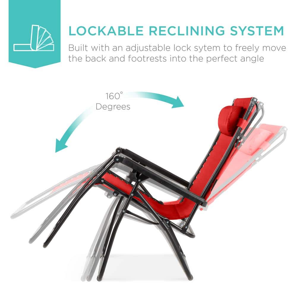 Crimson Red Folding Zero Gravity Recliner with Canopy and Tray