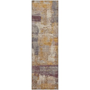 Mayfield Premium Machine Washable Abstract AMF2147 Rust 2 ft. x 7 ft. Runner Rug