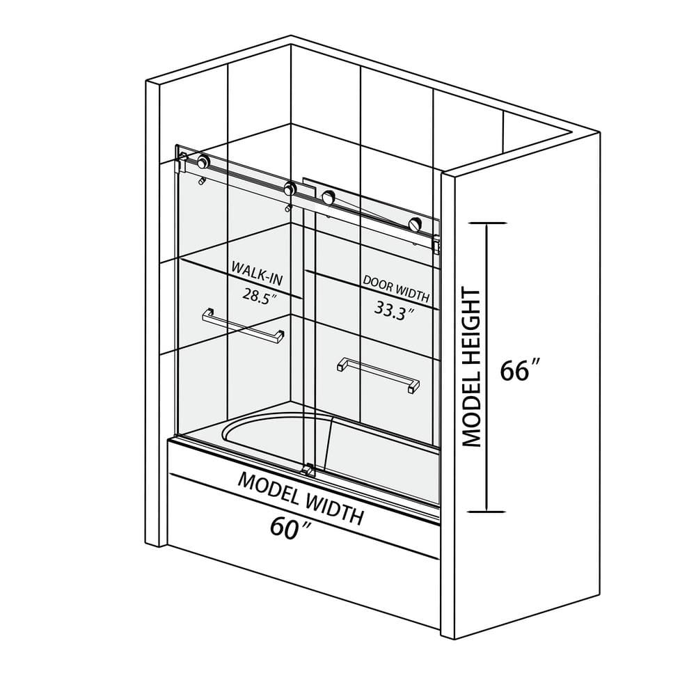 60" Chrome Frameless Sliding Bathtub Door with Clear Tempered Glass