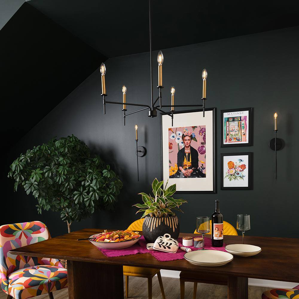 Hux Black and Lacquered Brass 5-Light Candle Chandelier