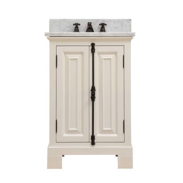 Water Creation Greenwich 24 in. W x 22 in. D Vanity in Antique White with Marble Vanity Top in White with White Basin and Faucet