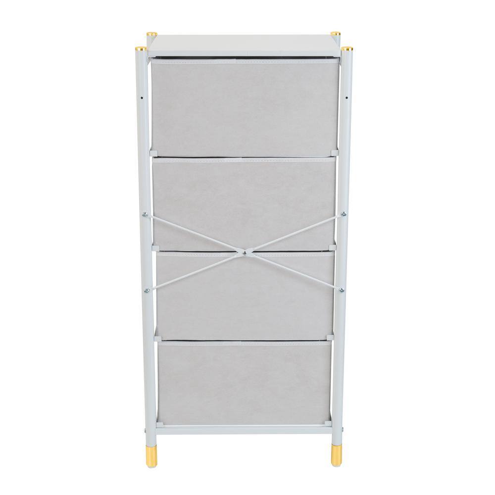 White Vertical 4-Drawer Dresser with Gold Accents